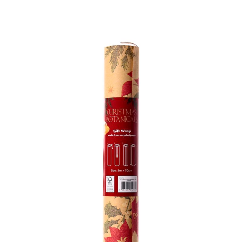 Rouleau de papier d'emballage cadeau de 3 m de plantes de Noël