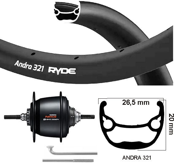 Kgs roue arrière 28 pouces (622) jante noire nexus 7 frein à rouleaux noir