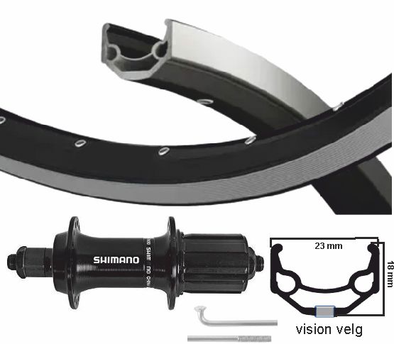 Roue arrière Shimano kgs 28 pouces (622) jante vision noir argent 7 vitesses patte noire