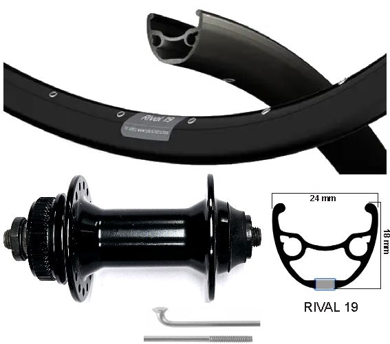 Roue avant Kgs 28 pouces (622) rival 19 rayons blocage central en acier inoxydable