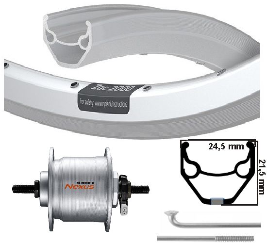 KGS Roue avant 28 pouces (622) ZAC2000 Silver Hub-Dynamo 6V-2.4W fixe