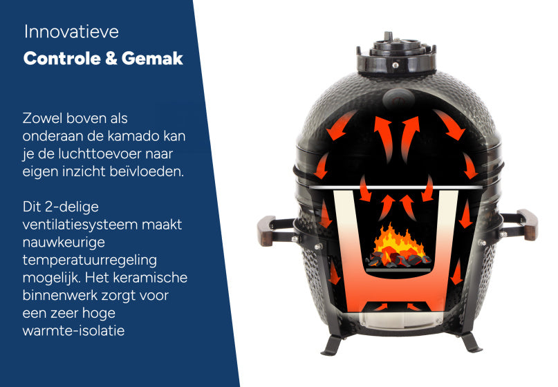 Arbaer kamado moyen Ø 16 pouces avec cadre en céramique noir