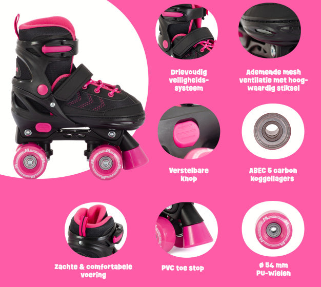 Aventuri patins à roulettes réglables botte semi-souple noir rose taille 27-30 (xs)