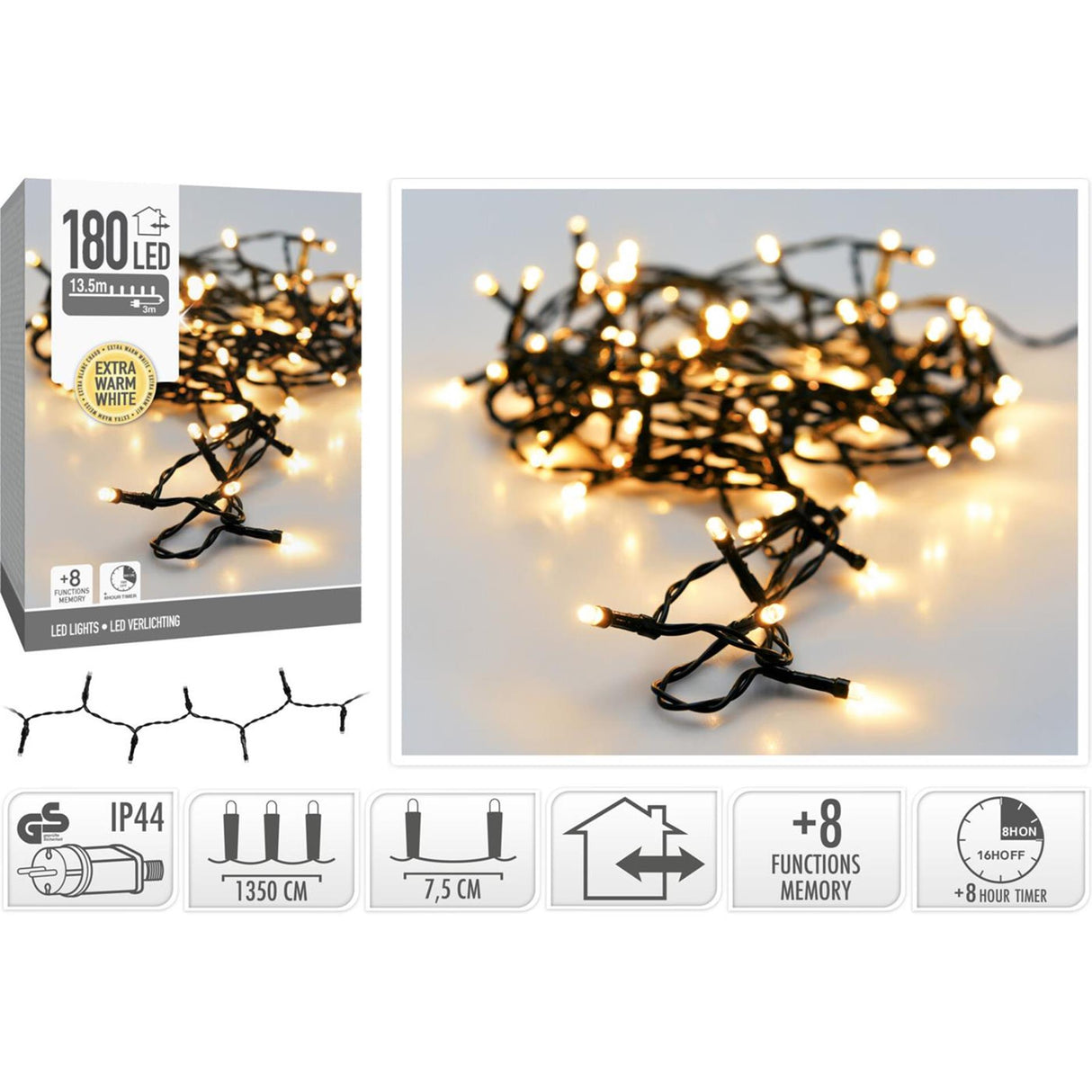 Guirlandes de Noël 180 LED blanc très chaud