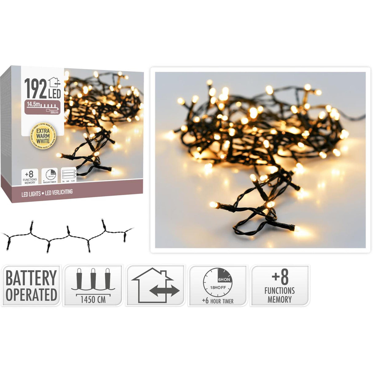 Lumières de Noël 192led batterie blanc