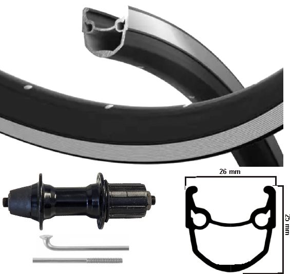 Roue arrière Kgs 28 pouces (622) stratos noir argent 7 vitesses patte noire
