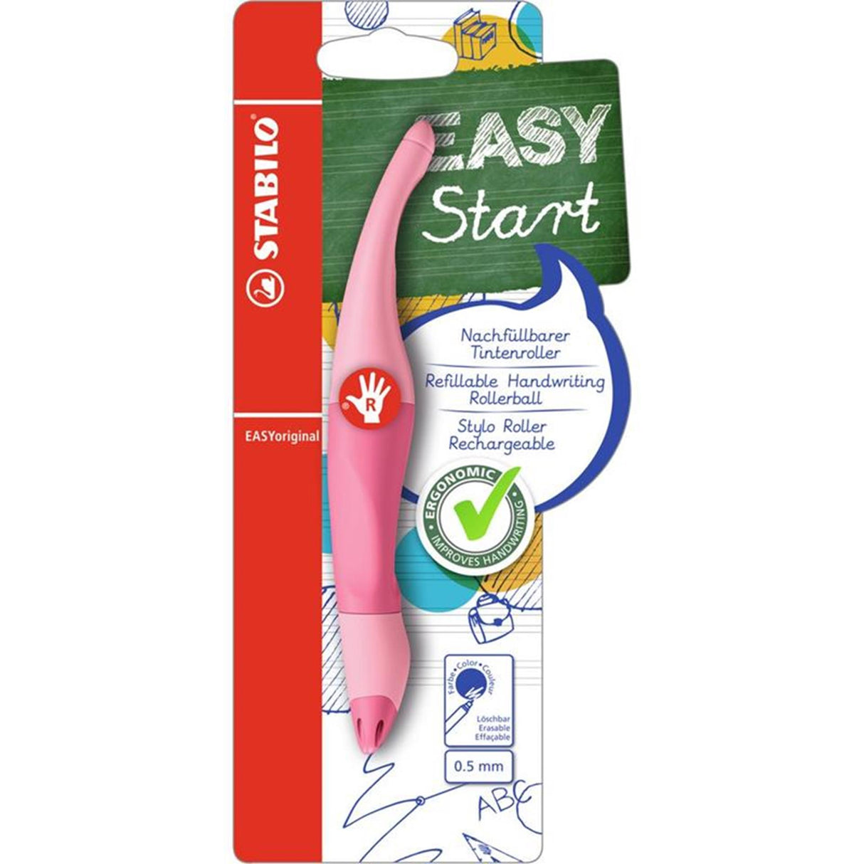 Stylo roller Stabilo easyoriginal droitier rose poudré