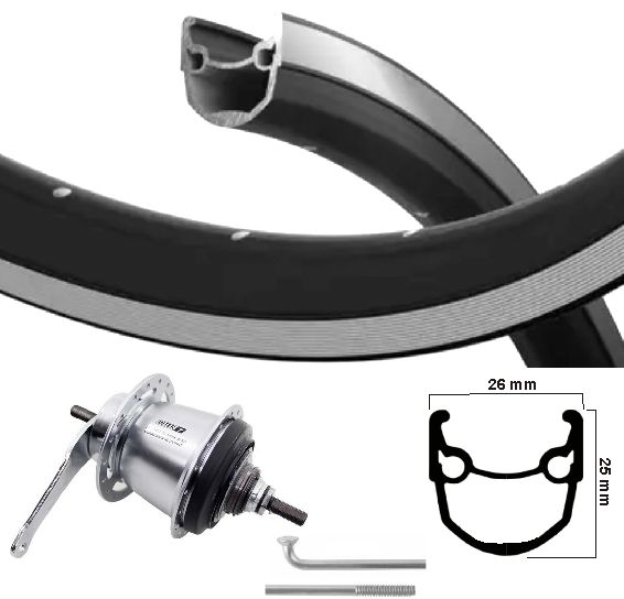 Roue arrière Kgs 28 pouces (622) stratos noir argent nexus 7 moyeu de frein