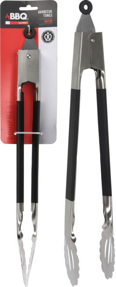BBQ Barbecue Tongs avec acier inoxydable anti-glissade 46 cm noir