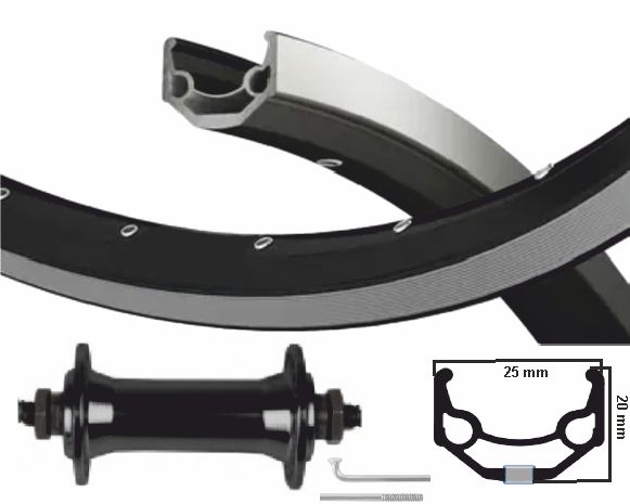 Roue avant Kgs, jante de 28 pouces (622), moyeu à pattes simples, noir et argent