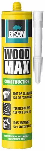 Cartouche Bison Wood Max Power, colle combinée à bois imperméable et résistante sans solvant, incl. buse 380 g, colle le bois sur presque tous les types de surfaces