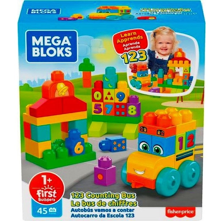 Mattel méga blocs 1-2-3 bus de comptage avec divers blocs avec des chiffres