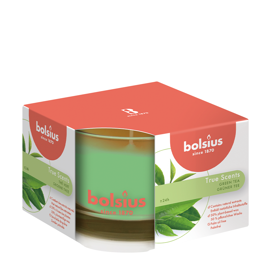 Bougie parfumée Bolsius en verre véritables senteurs thé vert