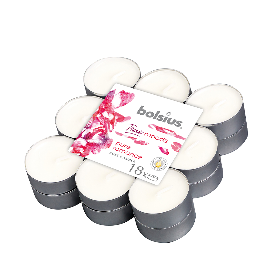Bolsius true moods bougie chauffe-plat parfumée pure romance rose et ambre 18 pièces