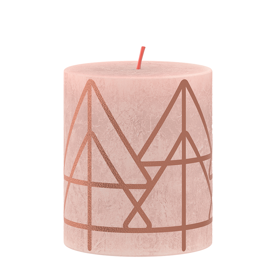 Bougie pilier Bolsius rustique 8 x 6,8 cm rose brumeux avec impression
