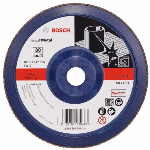 Accessoires Bosch 1 disque à lamelles 180 x 571, idéal pour le métal droit, plastique, 80 - 2608607344