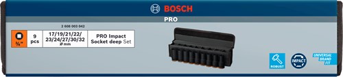 Bosch professional pro jeu de douilles à chocs longues 3 4 9 pièces - 2608003042