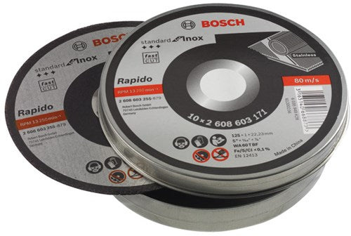 Accessoires Bosch disques à tronçonner bosch métal acier inoxydable 125mm x 1mm | par 10 - 2608603255
