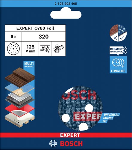 Bosch accessoires disque abrasif expert o780 avec support en film, 125 mm, g320, 6x - 2608902405