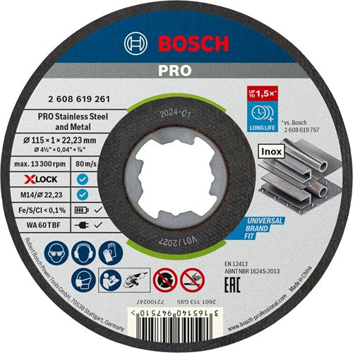 Bosch accessoires x-lock meule étain 10x standard pour acier inoxydable 10x115x1x22,23mm, droit - 1 pièce(s) - 2608619266