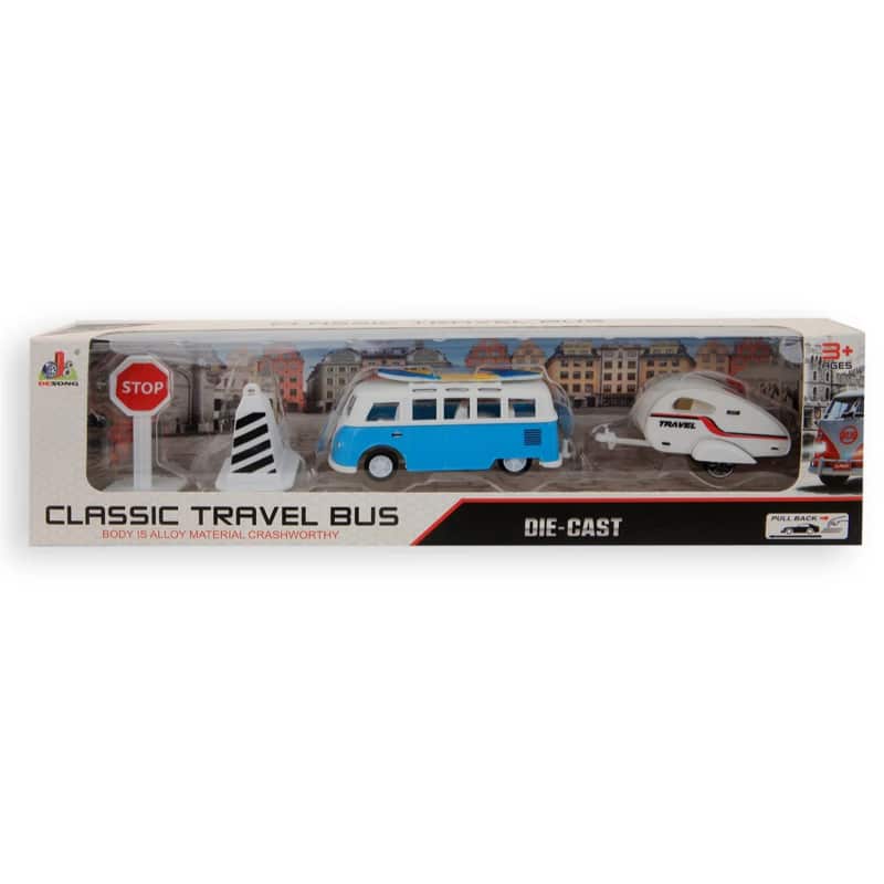 Bus de voyage Jonotoys avec ensemble de jeu caravane