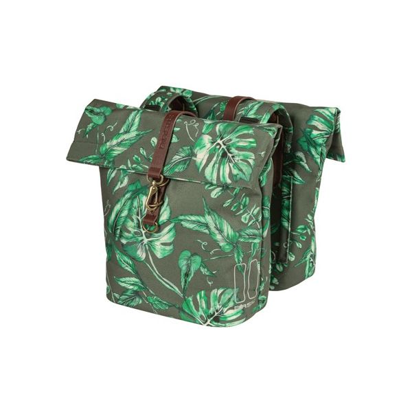 Sac double vélo de basilic, animal de compagnie recyclé, pliage de retenue à l'eau, cuir végétalien, 28-32L, thym groen