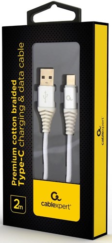 Cableexpert Câble de chargement USB-C 2m tressé argent - blanc - 9530146