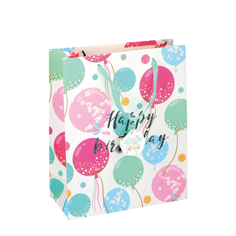 Sac cadeau joyeux anniversaire ballon pailleté 26x12x32cm