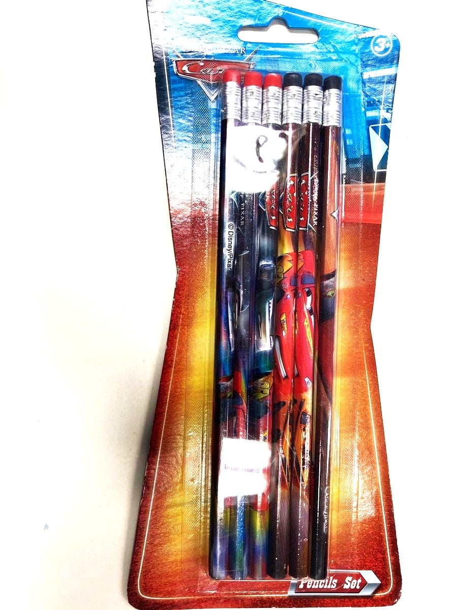 Van der Doelen 6 crayons voitures Disney avec gommes
