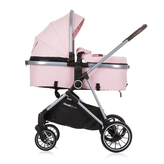 Chipolino aura poussette 3-en-1 pliable avec sac à couches rose