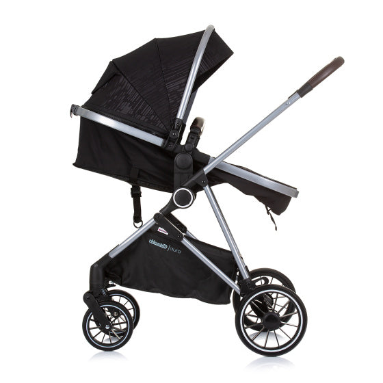 Chipolino Aura pliable 3-en-1 Pram avec sac à couches Obsidian noir argent