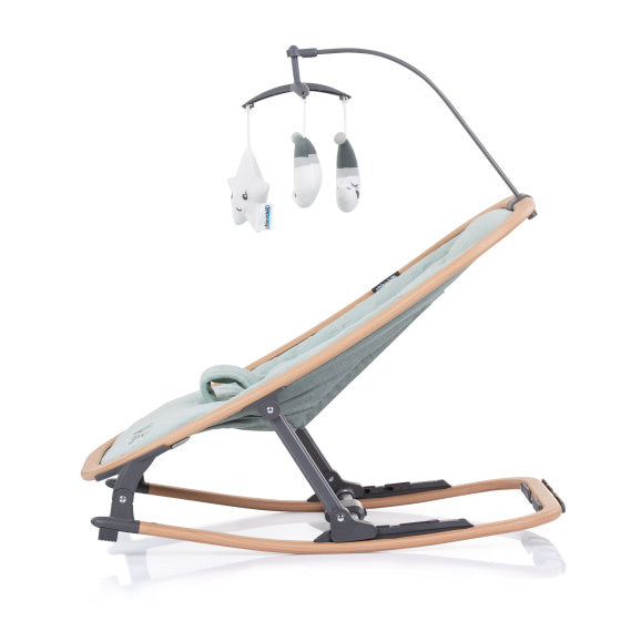 Chipolino Velvet pliable chaise à bascule avec mobile Aloe Wood Mintgroen Beige
