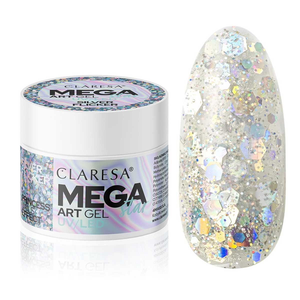 Claresa megastar argent scintillement uv led art gel 10gr.