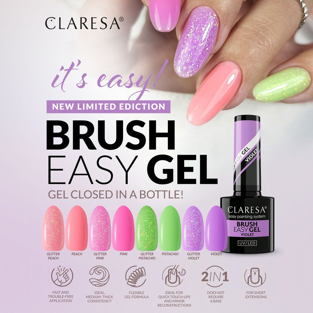 Claresa pinceau gel facile rose 5ml