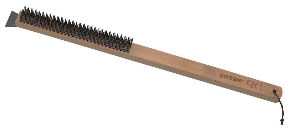 Brosse en acier Cozze avec gratte-ciel et poignée en bois marron