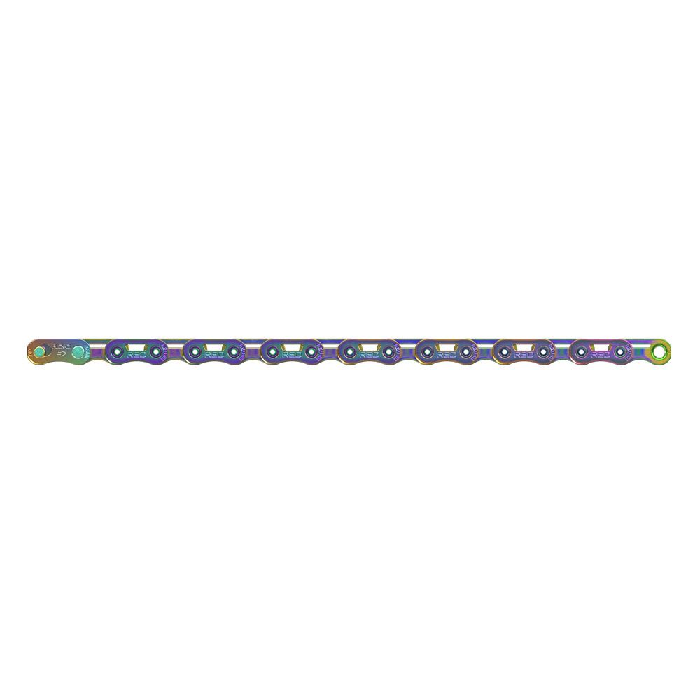 Chaîne Sram rouge flattop arc-en-ciel 12sp 126 maillons powerlock e1
