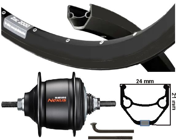 Roue arrière Kgs 28 pouces (622) jante et rayons noirs nexus 8 rb noir