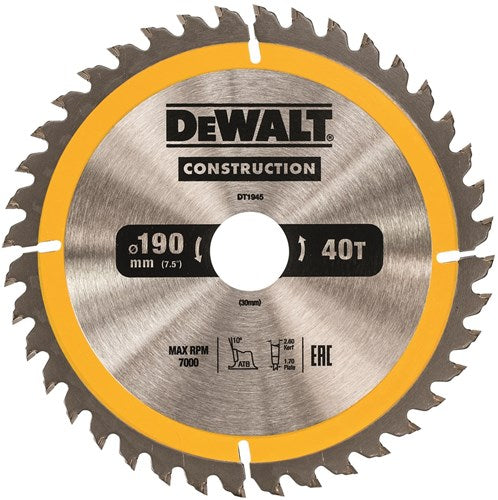Accessoires Dewalt série dewalt dt1945 - lame de scie circulaire - atb - 190mm - 40 dents