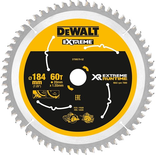 Accessoires Dewalt | lame de scie circulaire extrême | 184x20x60t - dt99579-qz