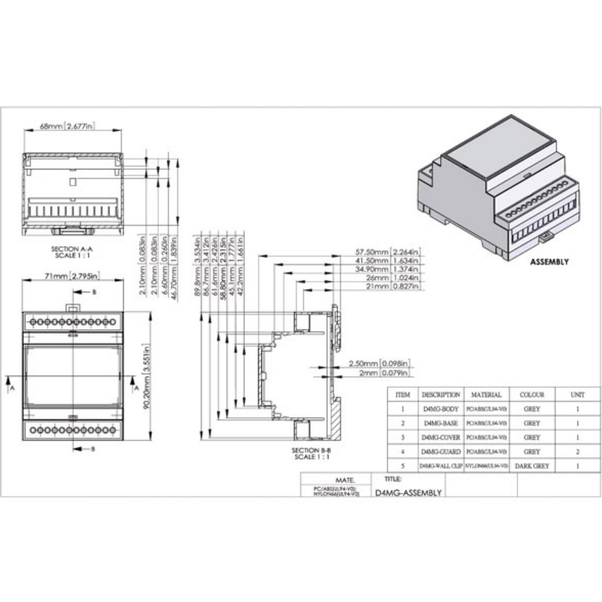 Boîte de module sur rail Din - 4mg