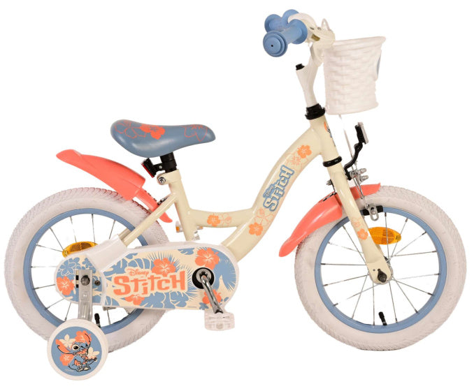 Disney Stitch Children's Bicycle - Girls - 14 pouces - Crème Coral Bleu