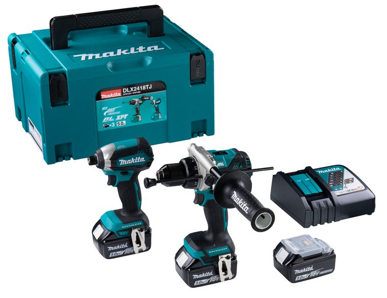 Ensemble combiné Makita dlx2418tj pour les travaux de perçage et de vissage plus lourds | dhp486 et dtd153 | Batterie 3 x 5,0 Ah et chargeur rapide - dlx2418tj