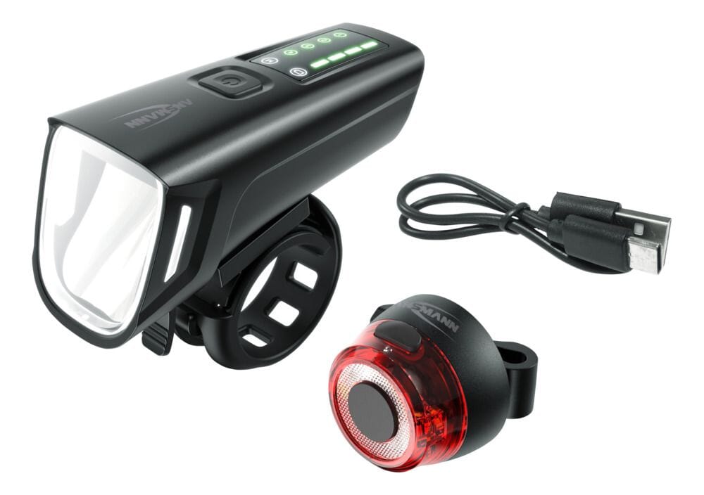 Kit d'éclairage de vélo Ansmann LED rechargeable avant et arrière