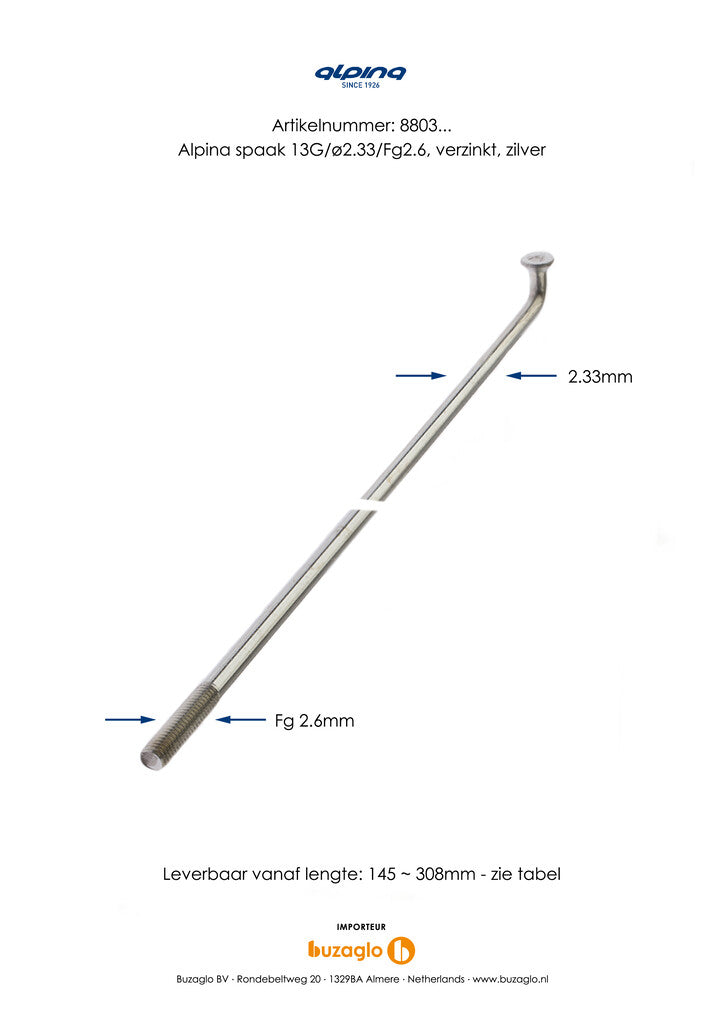 Alpina Spaken 13g (2,34 mm) 230 mm de zinc (P36)