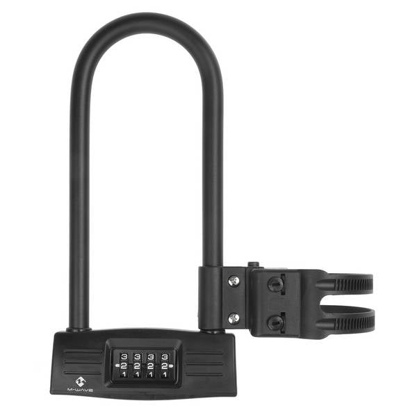 Serrure en U à pêne en laiton m-wave avec code et support 124 mm. x 260mm. noir