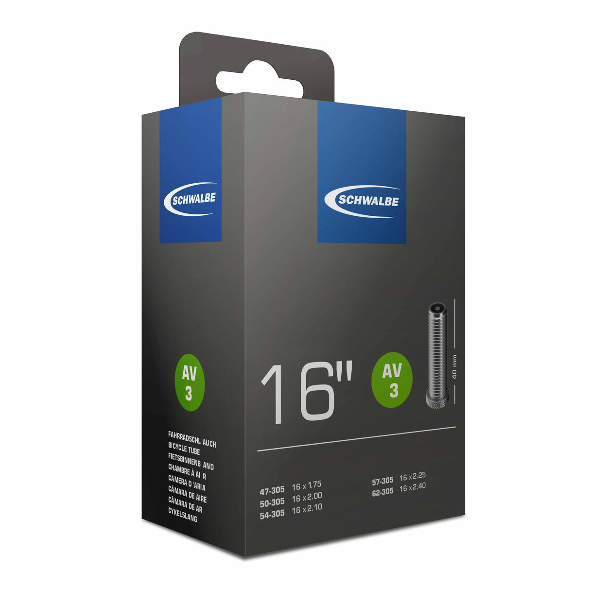 Schwalbe Inner Tube AV3 16 pouces 47 62-305 16x1,75-2,40 AV 40 mm