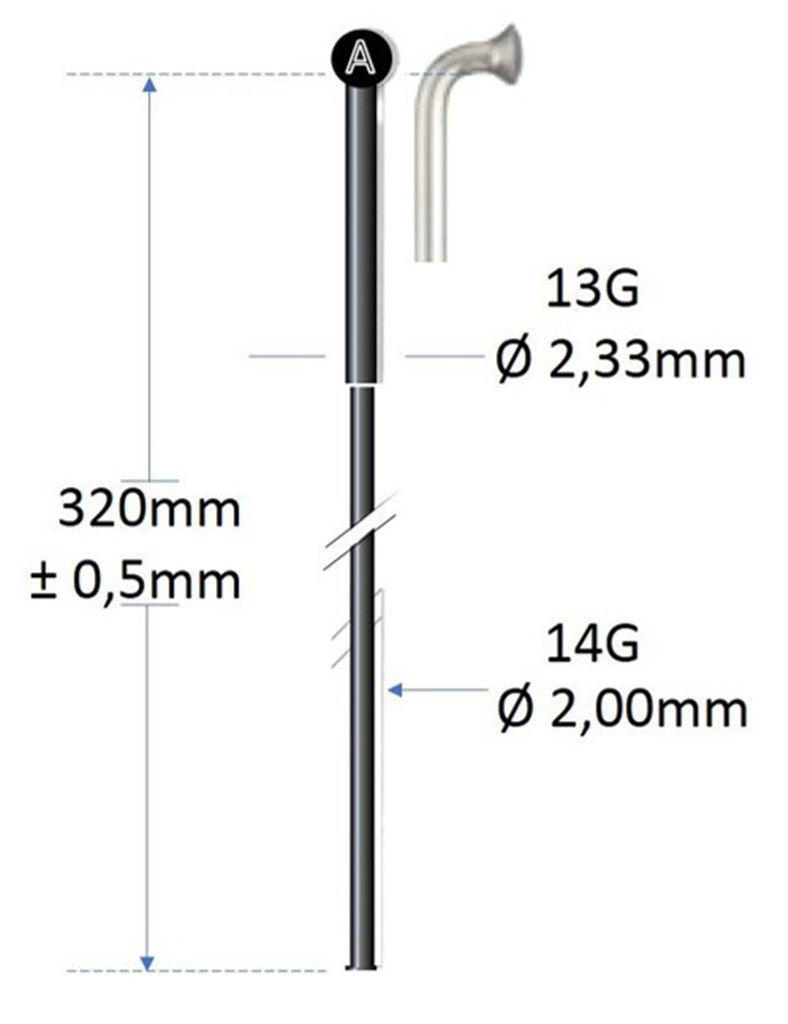 Alpina Spaak en acier inoxydable noir 13g 320 mm Ø2.00 mm pour la machine à rayures P 100