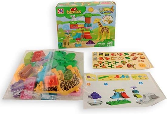 Jonotoys bloque des blocs de construction avec 3 animaux du zoo et un gardien