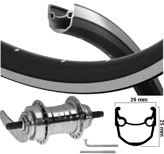 Roue arrière Kgs 28 pouces (622) jante stratos noir moyeu de frein velamos