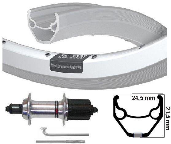 Roue arrière Kgs 28 pouces (622) zac2000 argent cassette 8 pattes 9 vitesses